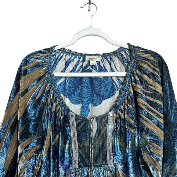 One World Live and Let Live Top Womens 1X Multicolor Boho Print Stretch Blouse - Picture 2 of 10